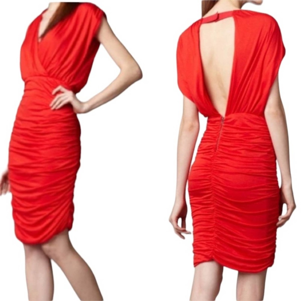ALICE + OLIVIA Red Nanette Ruched Party Dress Celebrity Size Large